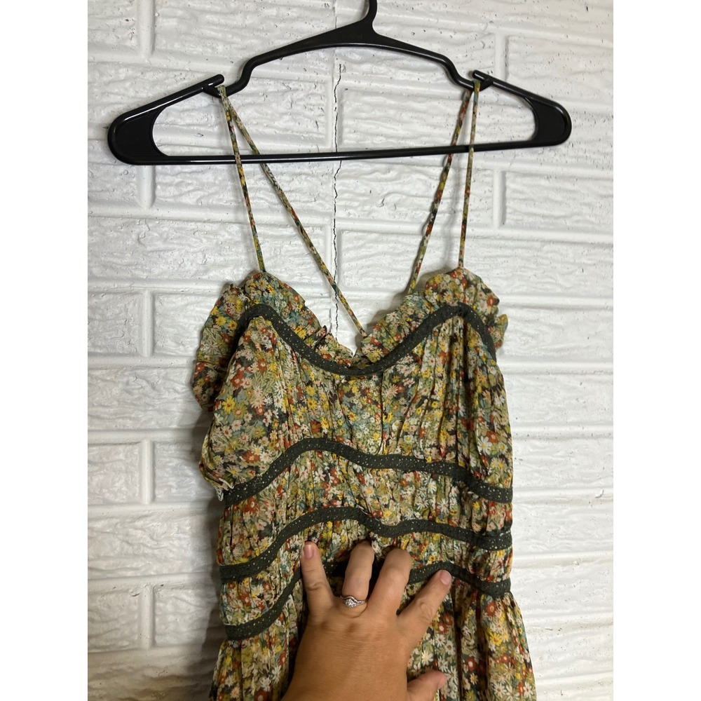 Dress Forum Mini Dress Womens S Green Floral Excellent Lace Up Ruffle FD11205 - Picture 4 of 11